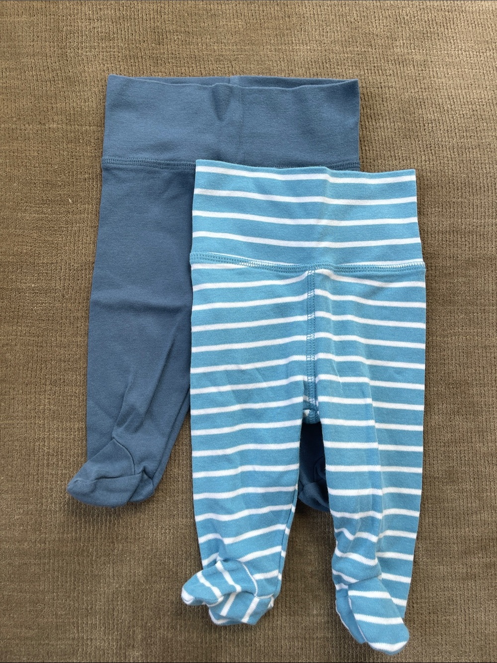 George Blue Solid and Blue-White Striped Baby Footie Leggings - 2-Pack